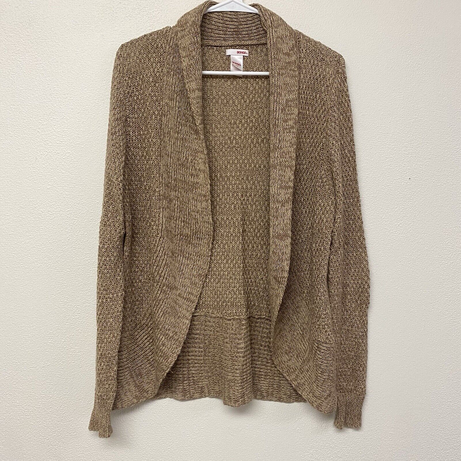 Bongo Brown/Tan Open Front Relaxed Fit Long Cardigan Womens Size Large Crochet
